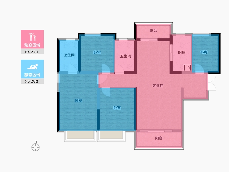 陕西省-西安市-融创星美御-107.18-户型库-动静分区