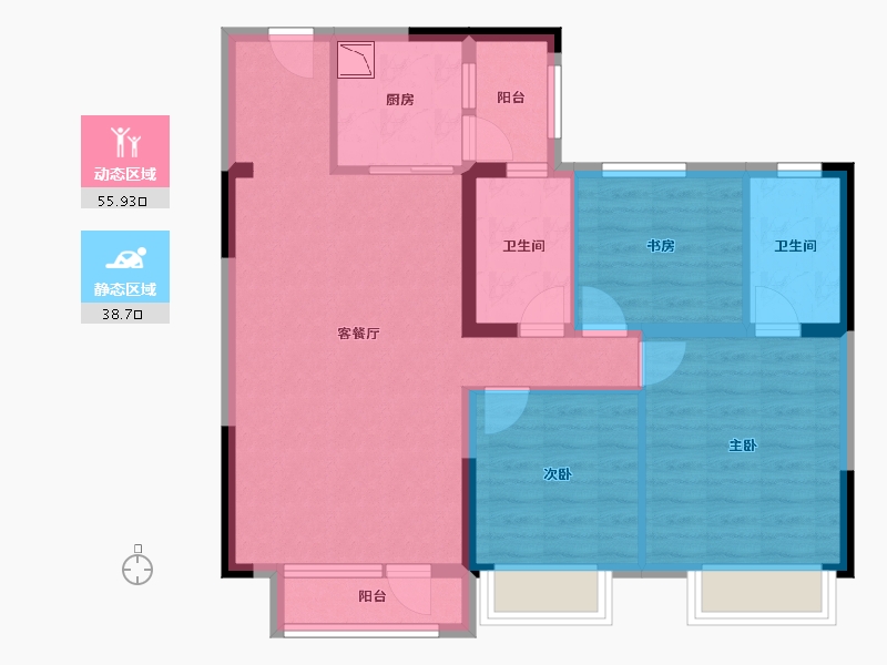 黑龙江省-哈尔滨市-碧桂园·华美天樾-83.98-户型库-动静分区