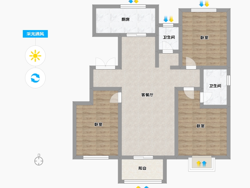 河北省-邢台市-沙河天一和院-90.09-户型库-采光通风