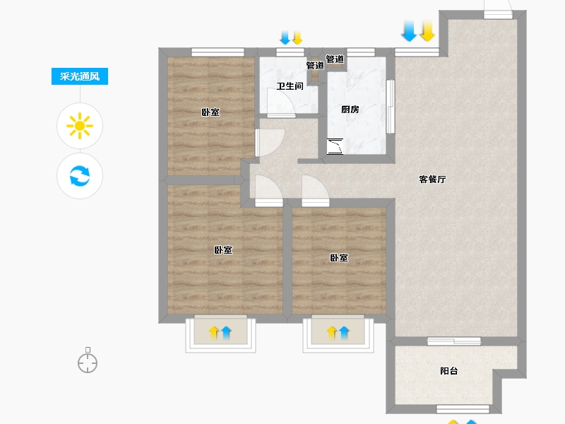 山西省-太原市-太原宝能城-76.25-户型库-采光通风