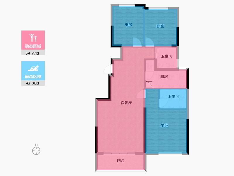 陕西省-西安市-融创天朗蘭园-87.48-户型库-动静分区