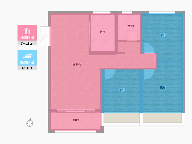 黑龙江省-齐齐哈尔市-新鹤城华玉府-74.58-户型库-动静分区