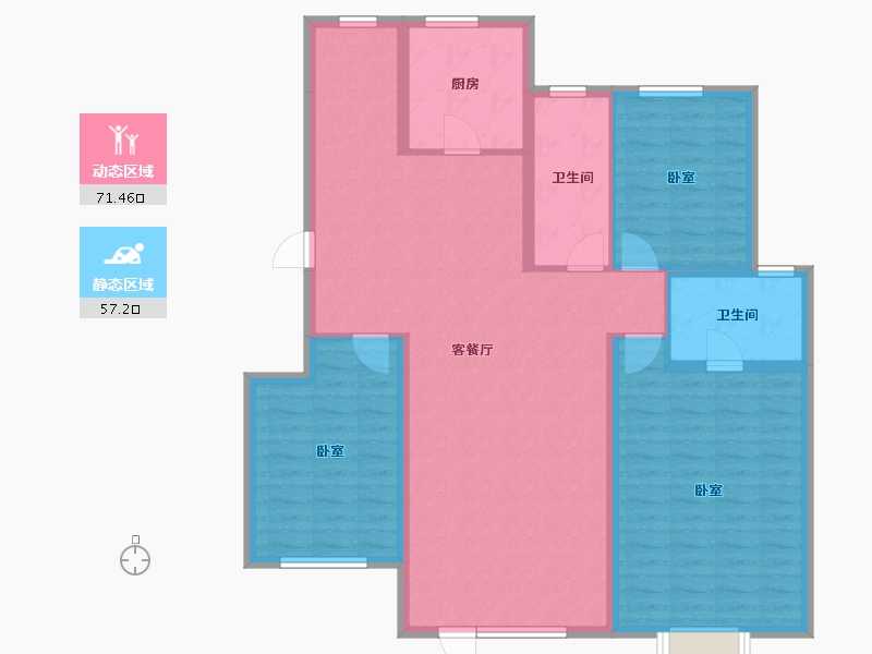 辽宁省-大连市-鸿玮澜山三期尊岳-116.81-户型库-动静分区