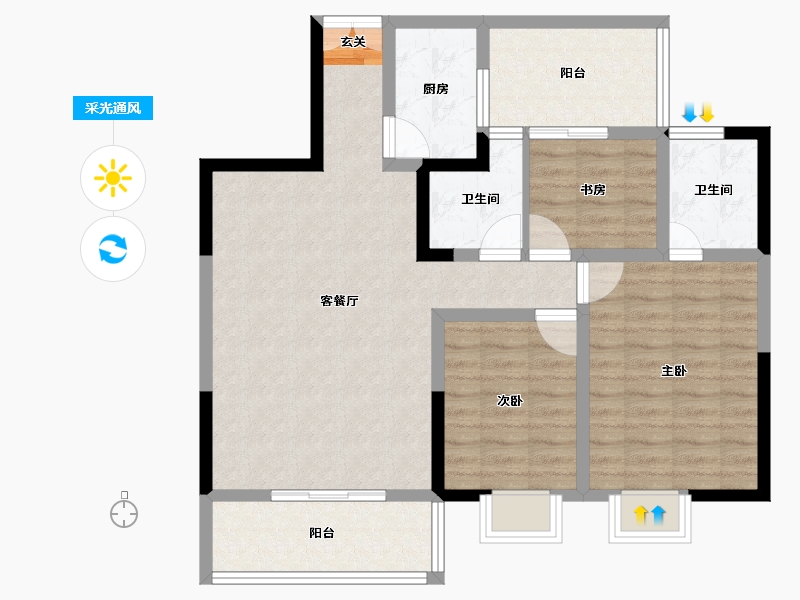 云南省-昆明市-曲靖旺角时光-92.00-户型库-采光通风