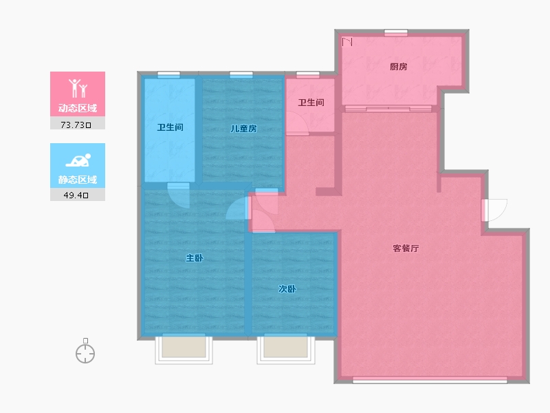 内蒙古自治区-包头市-万科中央公园-111.49-户型库-动静分区