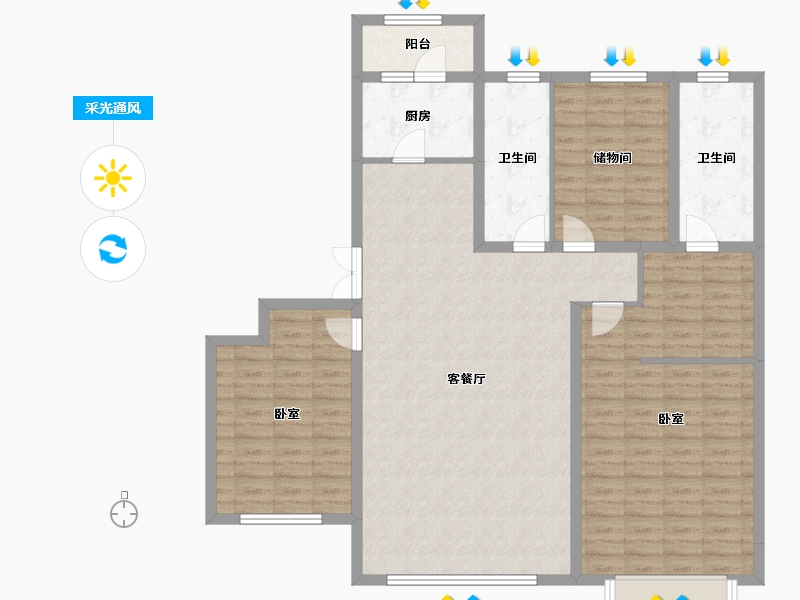 辽宁省-大连市-鸿玮澜山三期尊岳-131.31-户型库-采光通风