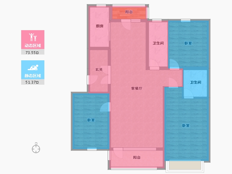 辽宁省-营口市-中天书香庭院-111.54-户型库-动静分区