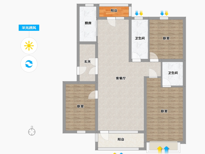 辽宁省-营口市-中天书香庭院-111.54-户型库-采光通风