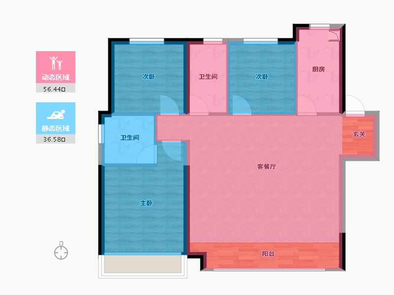 陕西省-西安市-绿地国港新里城-84.67-户型库-动静分区