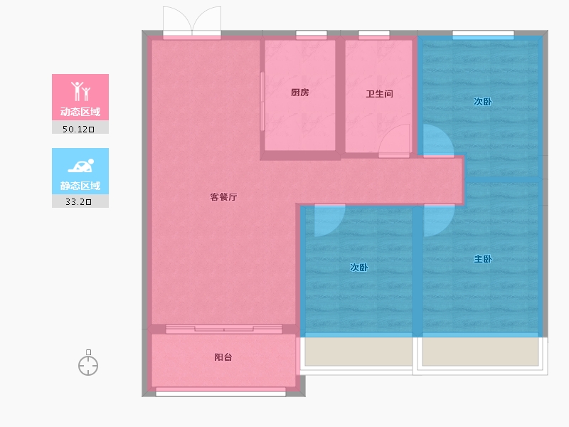 黑龙江省-齐齐哈尔市-新鹤城华玉府-74.54-户型库-动静分区