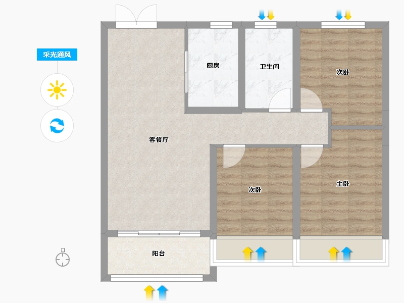 黑龙江省-齐齐哈尔市-新鹤城华玉府-74.54-户型库-采光通风