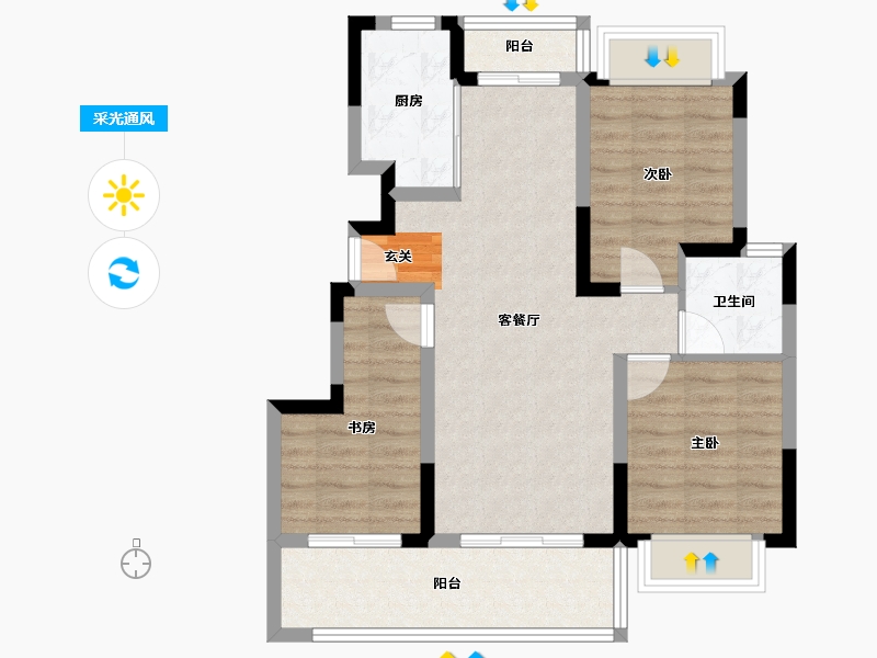 云南省-昆明市-绿地滇池国际健康城-74.85-户型库-采光通风