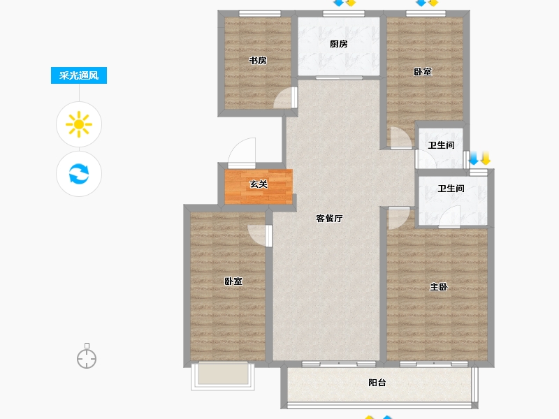 陕西省-西安市-周至龙记观园-120.79-户型库-采光通风