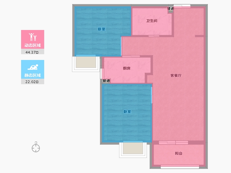 辽宁省-大连市-汇智云顶-60.00-户型库-动静分区