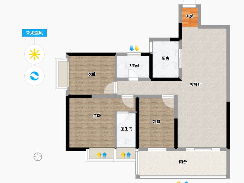 云南省-昆明市-新迎新城-106.36-户型库-采光通风