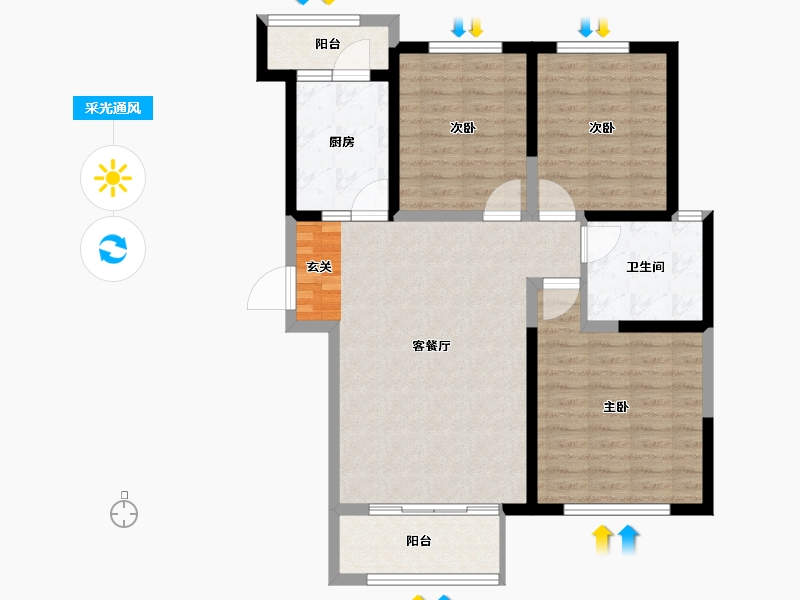 云南省-曲靖市-靖云雅苑-91.00-户型库-采光通风