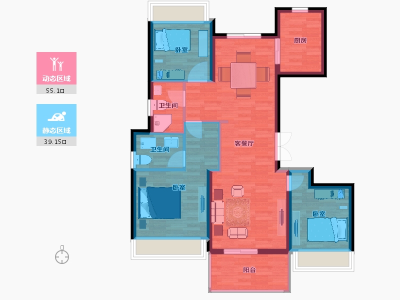 陕西省-西安市-万联锦绣翡翠湾-85.02-户型库-动静分区