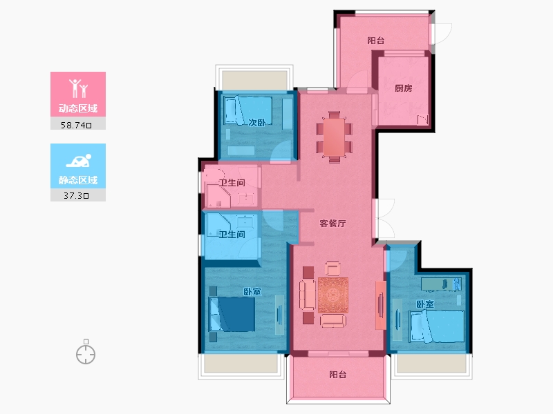 陕西省-西安市-万联锦绣翡翠湾-84.34-户型库-动静分区