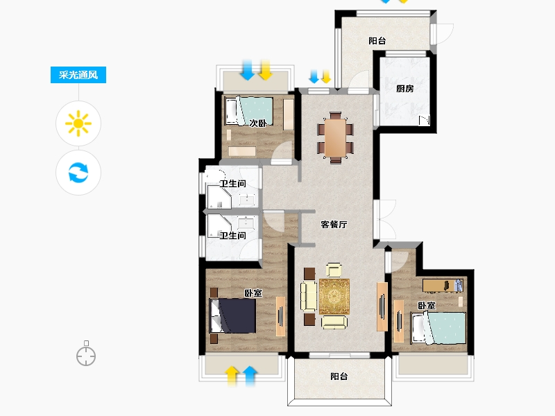 陕西省-西安市-万联锦绣翡翠湾-84.34-户型库-采光通风