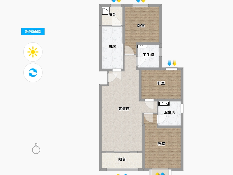 陕西省-西安市-咸阳恒大帝景-110.67-户型库-采光通风