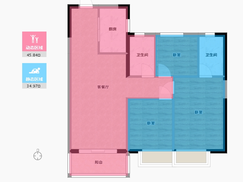 陕西省-西安市-西安孔雀城-72.66-户型库-动静分区