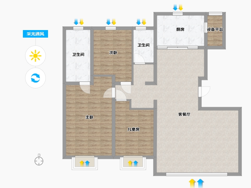 内蒙古自治区-包头市-万科中央公园-118.41-户型库-采光通风