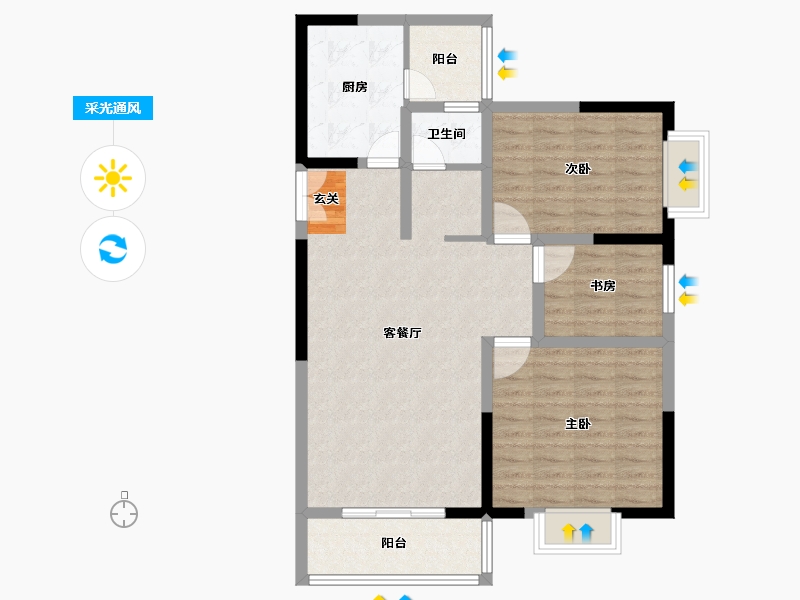 云南省-昆明市-曲靖旺角时光-88.80-户型库-采光通风