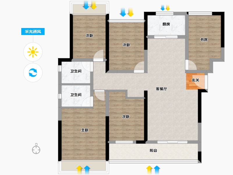 云南省-曲靖市-西城公馆-113.82-户型库-采光通风