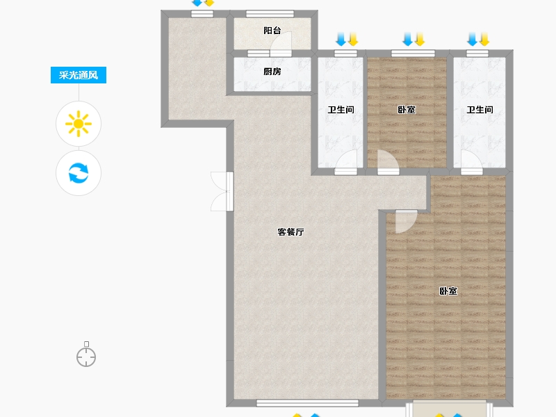 辽宁省-大连市-鸿玮澜山三期尊岳-123.30-户型库-采光通风