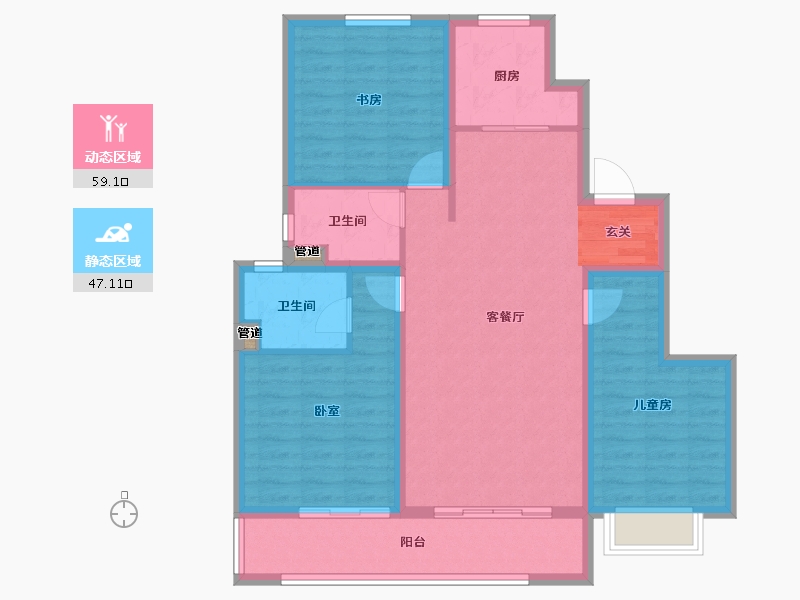 陕西省-西安市-周至龙记观园-95.63-户型库-动静分区