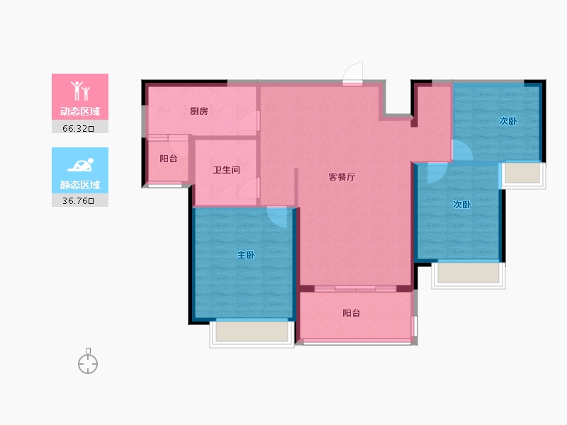 黑龙江省-齐齐哈尔市-恒大翡翠华庭三期-93.00-户型库-动静分区