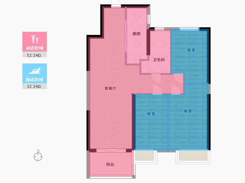 陕西省-西安市-西安孔雀城-76.00-户型库-动静分区