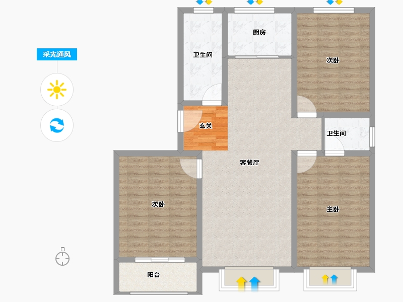 河北省-保定市-理想城C区诺林湾-109.00-户型库-采光通风