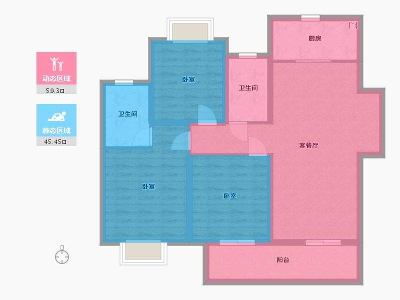 江苏省-无锡市-世茂璀璨时光-93.35-户型库-动静分区