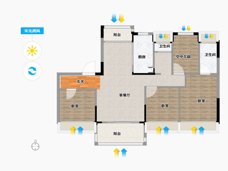 江苏省-南京市-欧洲城玖禧澜湾-103.00-户型库-采光通风