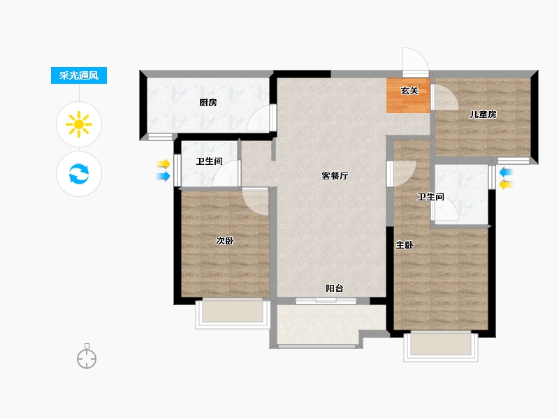 陕西省-西安市-万科璞悦-88.00-户型库-采光通风