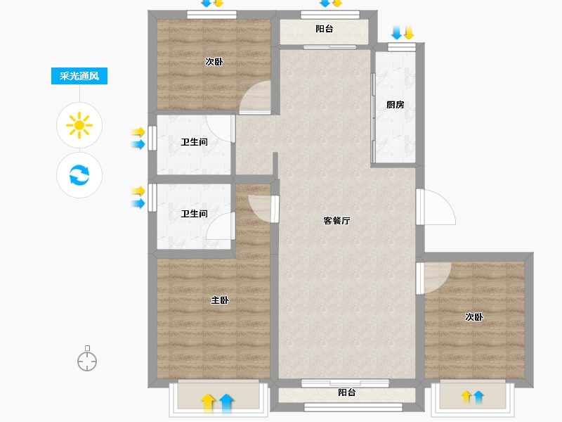 黑龙江省-牡丹江市-融创·冰雪影都-83.36-户型库-采光通风