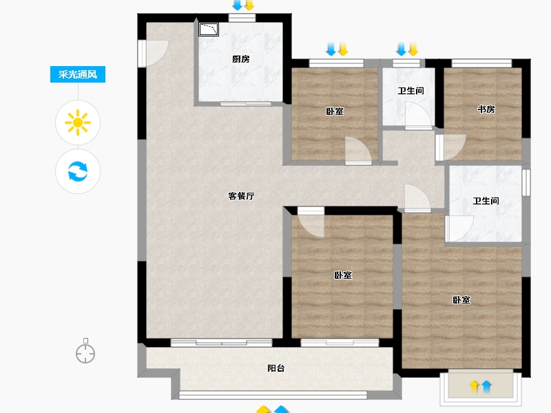 江苏省-无锡市-弘阳通银棠樾锦园-98.00-户型库-采光通风