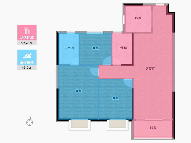 江苏省-无锡市-华润置地公元汇-94.26-户型库-动静分区