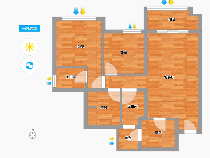 四川省-南充市-鸿通檀府-60.79-户型库-采光通风