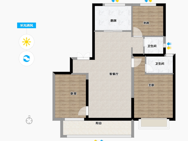 陕西省-西安市-紫薇·万科大都会-104.00-户型库-采光通风