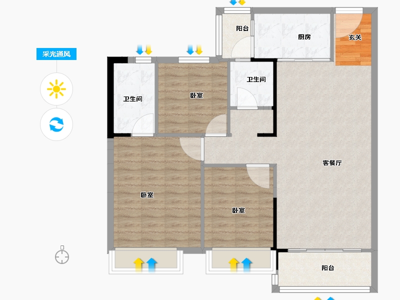 江苏省-南京市-欧洲城玖禧澜湾-94.00-户型库-采光通风