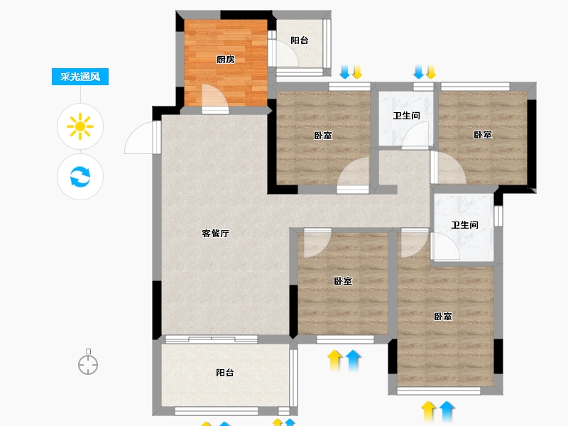 四川省-南充市-阳光珑悦台-86.28-户型库-采光通风