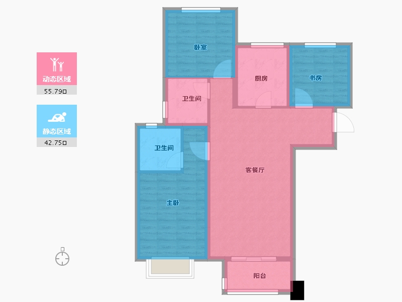 陕西省-西安市-紫薇·万科大都会-88.27-户型库-动静分区