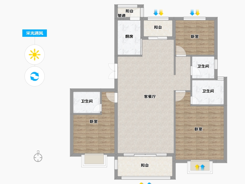 陕西省-渭南市-槐衙·曦和公馆-107.63-户型库-采光通风