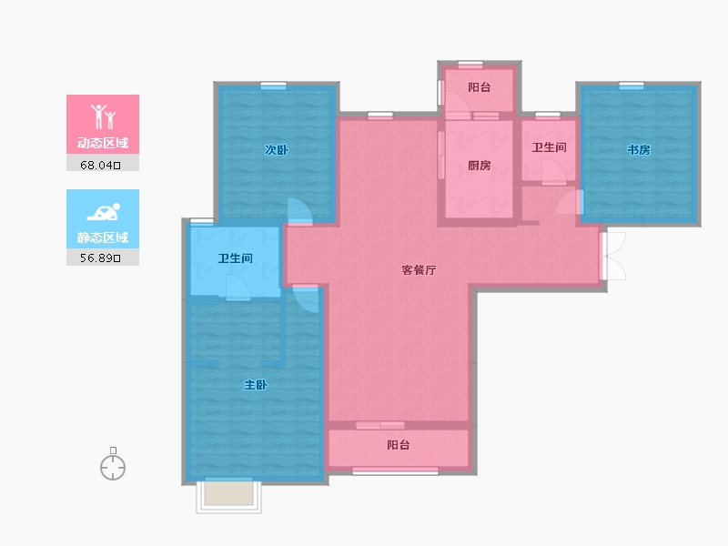 陕西省-西安市-国润城-111.00-户型库-动静分区