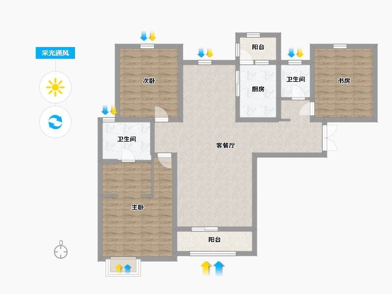 陕西省-西安市-国润城-111.00-户型库-采光通风