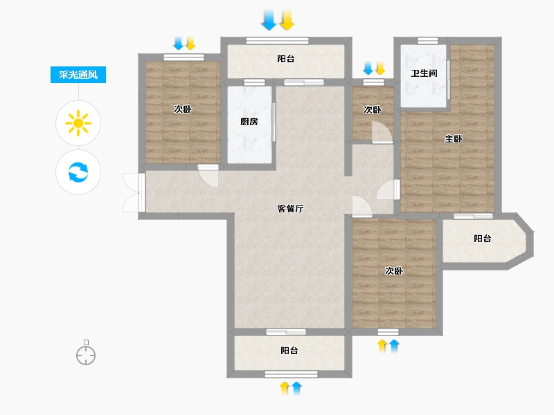 陕西省-西安市-国润城-105.00-户型库-采光通风