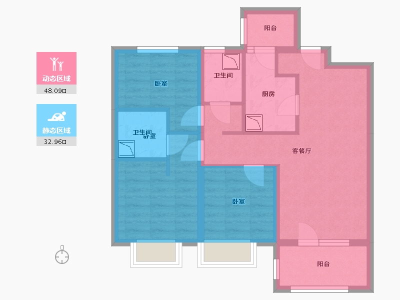 辽宁省-鞍山市-富力城-70.07-户型库-动静分区