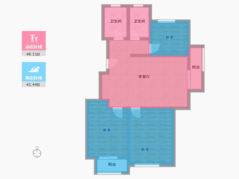 辽宁省-鞍山市-樱花别苑-77.36-户型库-动静分区